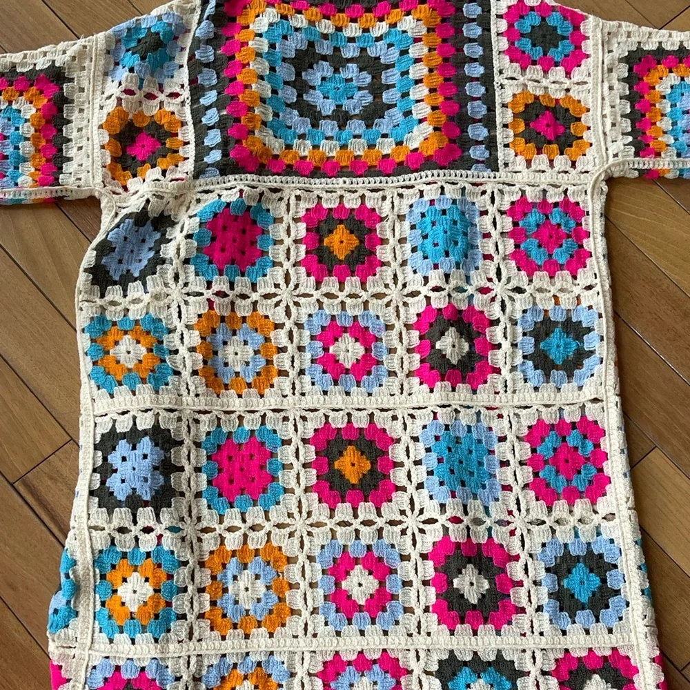 POL One Boho Granny Square Crochet Duster Cardigan Sweater OS - Picture 11 of 12
